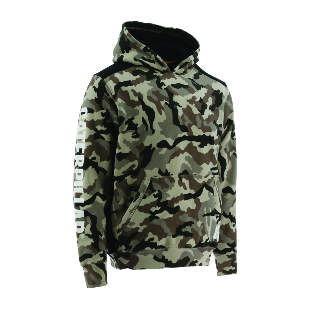 Caterpillar Logo Panel Hooded Sweat Philippines - Mens Hoodies - Camo 83197BJLF